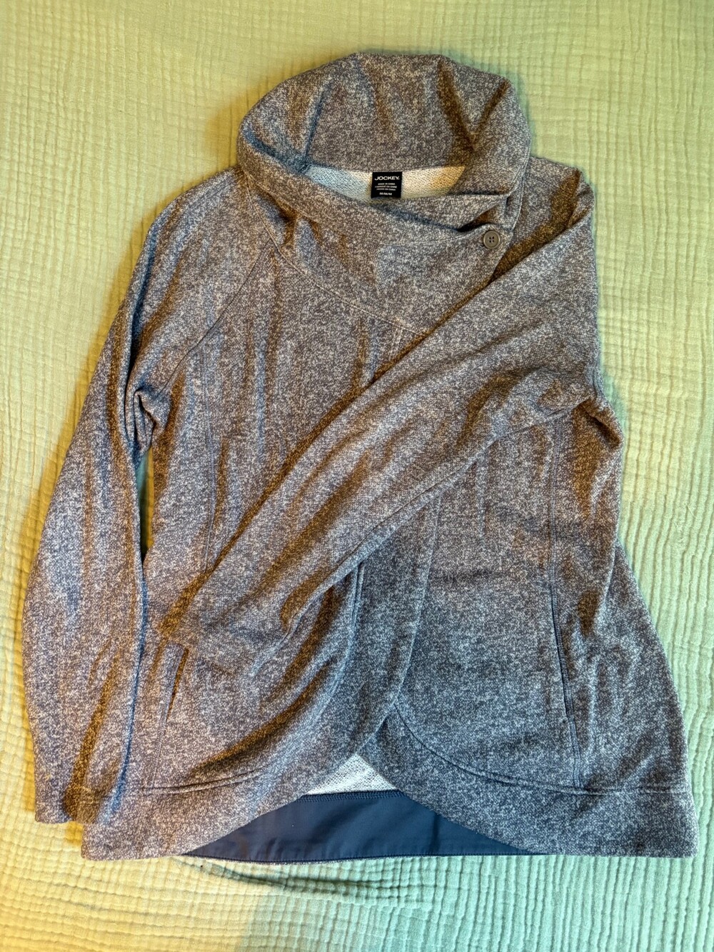 Jockey Womens Medium Gray Crossover Wrap Hoodie Cowl Neck Button Sweatshirt